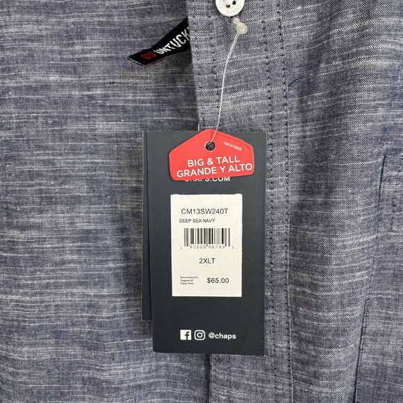 NWT Chaps Short Sleeve Coastland Wash Chambray Big & Tall Button-up Shirt 2XLT - Picture 6 of 11